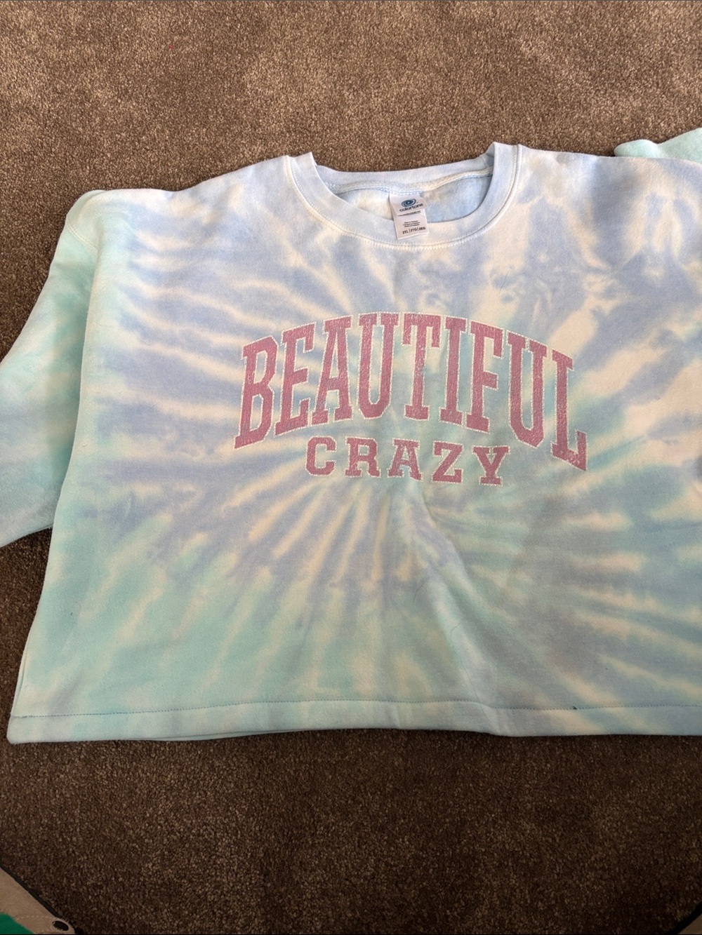 Tie-Dye "Beautiful Crazy" Cropped Sweatshirt - Pastel Blue & Mint by Nicole comb